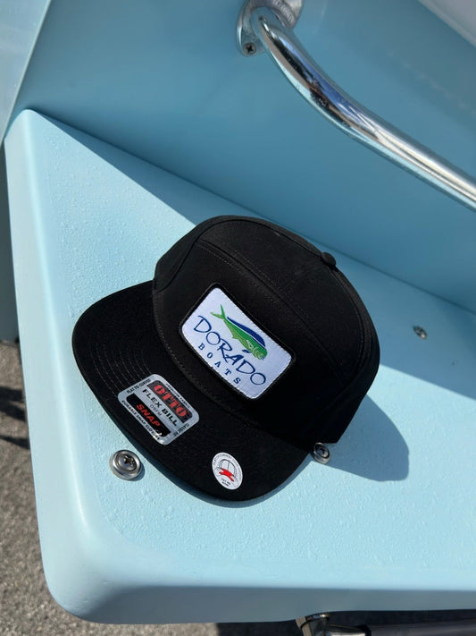 Black Flat Bill Hat - 7 Panel Trucker #168