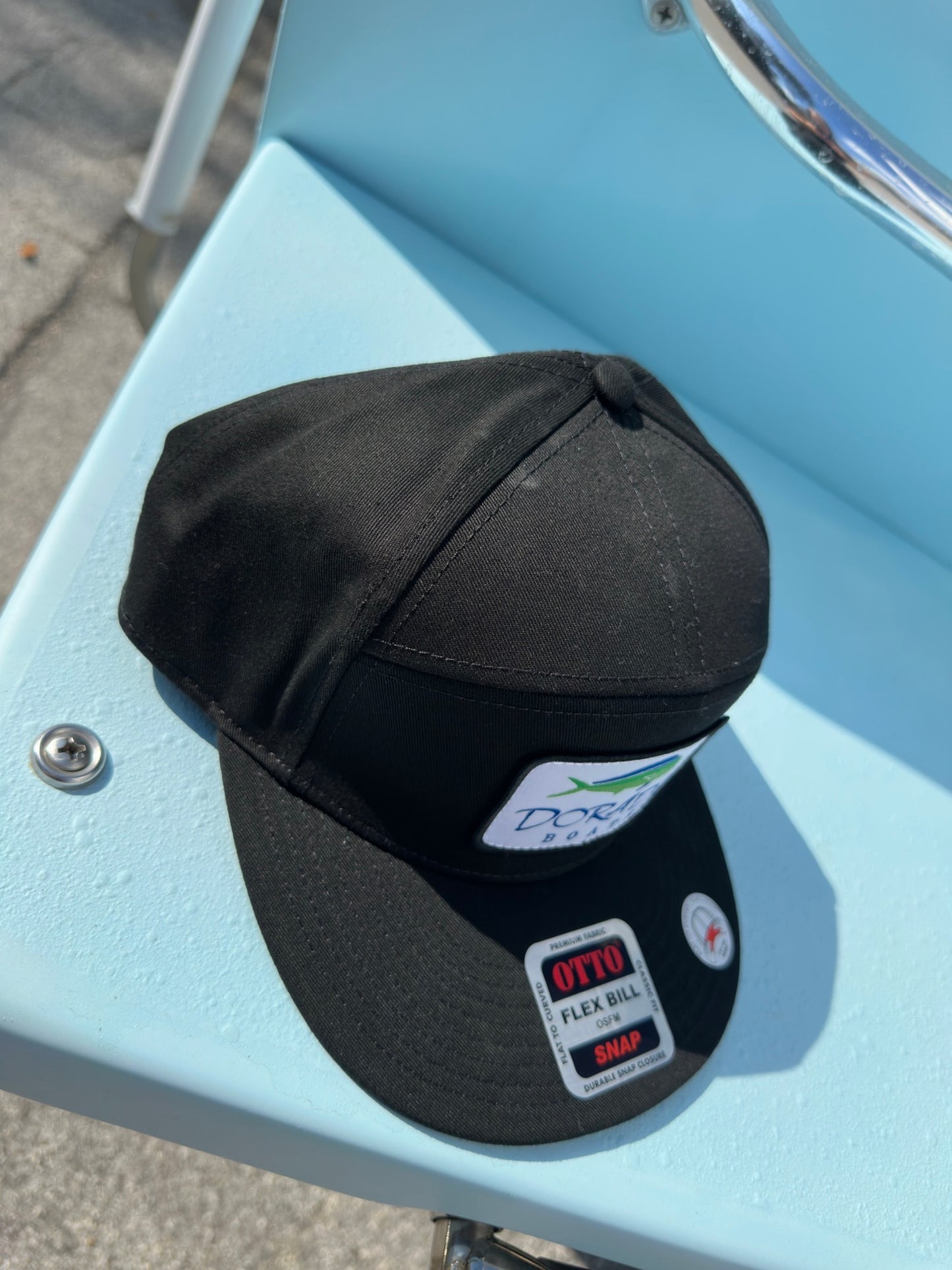Black Flat Bill Hat - 7 Panel Trucker #168