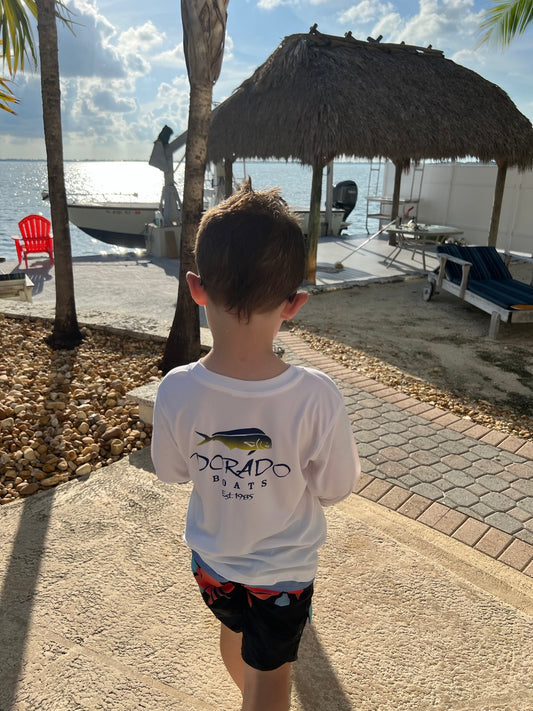 Youth White Long Sleeve Microfiber Performance Shirt with SPF 30