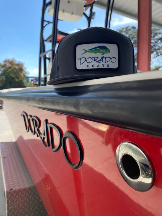 Gray/Black Flat Bill Hat - 7 Panel Trucker #168